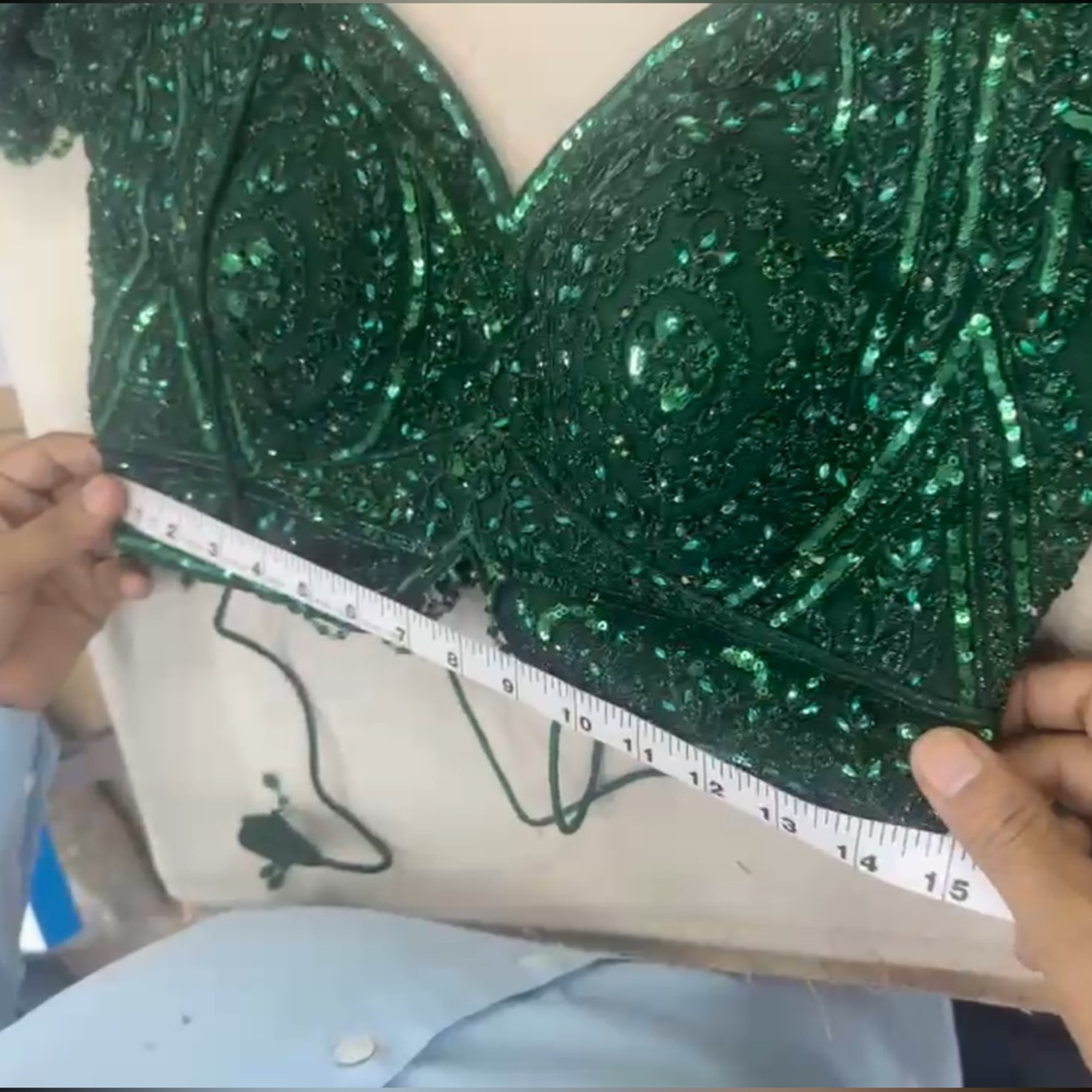 Emerald Green Sequin Lehenga Set - Picture 7 of 8